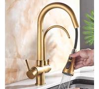 3-Way Kitchen Faucet, Pull-Down Antique Brass, Kitchen Sink Tap, 360° Swivel Spout, 2-Function Spray, ge Design, Durable & Stylish Water Faucet