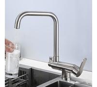 3-Way Kitchen Faucet Pull-Down Mixer Tap Swivel Design Under-Counter Window Installation Filtered Drinking Water Brushed Nickel Finish Versatile Sink