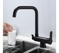 3-Way Kitchen Faucet, Pull-Down Mixer Tap, Swivel Design, Under-Window Installation, Filtered Drinking Water, Kitchen Sink Faucet, Brushed Finish (Noir)