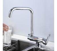 3-Way Kitchen Faucet Pull-Down Mixer Tap Swivel Spout Under-Window Design Filtered Drinking Water Chrome Finish Sink for Home Use