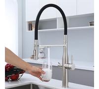 3-Way Kitchen Faucet, Pull Down, Stainless Steel, 2 Handle, Brushed Finish, Kitchen Sink Tap, Dual Function, Modern Design, Easy Installation