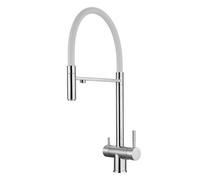 3-Way Kitchen Faucet Pull Down Swivel Drinking Water Tap Dual Handle Silicone Water Outlet White Modern Design for Home & Commercial Use