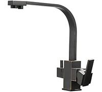 3-Way Kitchen Faucet, Swivel Spout, 2-Handle Design, Filtered Drinking Water, Oatmeal & Black Finish, Ideal for Home & Restaurant Use, & Stylish