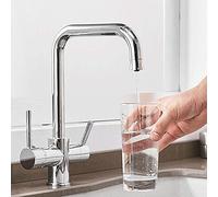 3-Way Kitchen Faucet Water Filter with 360° Swivel Tap Dual Lever Beige Finish Easy Installation Modern Design for Clean Drinking Water in Your Home Kitchen