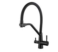 3-Way Kitchen Faucet with 360° Swivel Dual Lever for Drinking Water Brushed Stainless Steel Osmosis Tap Grifos Cocina Fregadero 2 Outlets