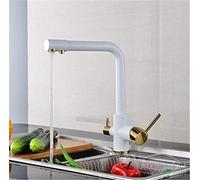 3 Way Kitchen Faucet with Air Sprayer 360° Rotating Water Filter White & Gold Marble Finish Modern Design for Clean Drinking Water Water Purifier