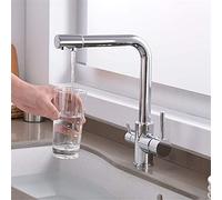 3-Way Kitchen Faucet with Dual Handle 360° Swivel Chrome Plated Water Filter Tap Grifo de Cocina with Aerator for Drinking Water Mixer Sink Faucet