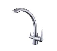 3-Way Kitchen Faucet with Dual Outlets and Handles, 3-in-1 Drinking Water Functionality