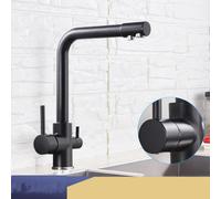 3 Way Kitchen Faucet with Filter Chrome for Pure Drinking Water Dual Handle Deck Mounted Hot & Cold Water Mixer Matte Black Finish Modern Design