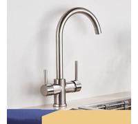 3 Way Kitchen Faucet with Filter Chrome Water Mixer for Pure Drinking Water Deck Mounted Cold & Hot Water Tap Brushed Nickel Finish Modern Design