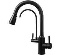 3-Way Kitchen Faucet with Pu Sprayer - 3-in-1 Drinking Water Mixer Tap for Home Kitchen Adjustable Flow Easy Installation Modern Design (Schwarz)
