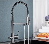 3-Way Kitchen Faucet with Pull Down Filter Brass 360° Flex Tap for Pure Drinking Water Gray Modern Design Easy Installation Ideal for Home & Kitchen