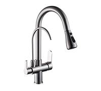 3-Way Kitchen Faucet with Pull-Down Sprayer, 2 Jets, Water Purifier Compatible, Brushed Finish Sink Mixer Tap for Home Use, Easy Installation, Durable Design