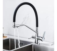 3-Way Kitchen Faucet with Pull-Down Sprayer, 360° Rotatable Black Silicone Hose Water Filter Tap, Stylish Black & White Design for Modern Kitchens (Wei)