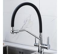 3-Way Kitchen Faucet with Pull-Down Sprayer, 360° Rotatable Black Silicone Hose Water Filter Tap, Stylish Black & White Design for Modern Kitchens (Chrome)