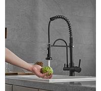 3-Way Kitchen Faucet with Pull-Down Sprayer - 360° Swivel Black Tap, 3-in-1 Water Filtration System, Spiral Design for Easy Use & Enhanced Kitchen Aesthetic