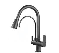 3-Way Kitchen Faucet with Pull Down Sprayer, Brushed Nickel, 2-Mode Rotating Sink Tap, Easy Cleaning & Installation for Modern Kitchens