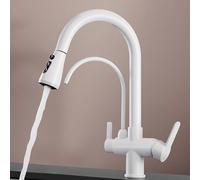 3-Way Kitchen Faucet with Pull-Down Sprayer Brushed Nickel Swan Neck Mixer Water-Quality Certified Modern Design for Effortless Cleaning and Stylish Decor.