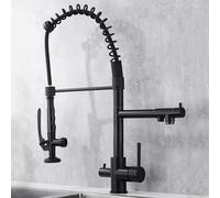 3-Way Kitchen Faucet with Pull-Down Sprayer Dual Handle Black h 3-in-1 Water Filter Tap for Reverse Osmosis System - Modern Design