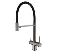 3-Way Kitchen Faucet with Pull-Down Sprayer, Dual Handle Mixer Tap, Brushed Stainless Steel for Double Sink, Modern Design for Versatile Use
