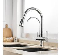 3-Way Kitchen Faucet with Pull Down Sprayer Rotating Brass Faucet 2 Handles Single Hole Design Black Finish - Modern Kitchen Sink Tap for Easy Cleaning