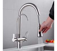 3-Way Kitchen Faucet with Pull-Out Sprayer 360° Rotatable High-Arc Dual-Mode for Water Filtration Brushed Nickel Finish Perfect for Kitchen Sink & Counter Upgrade