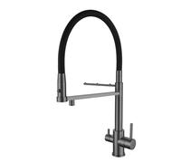 3 Way Kitchen Faucet with Pull Out Sprayer 360° Rotation Dual Water Outlet Drinking & Filter Tap Modern Gray Mixer for Home & Commercial Use