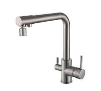 3-Way Kitchen Faucet with Water Filter, 1-Hole Pull-Down Spray, Dual Mode, Brushed Black + Chrome Finish, Kitchen Sink Tap with Double Lever, Modern Design