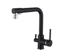 3-Way Kitchen Faucet with Water Filter, 1-Hole Pull-Down Tap, Dual-Mode, Brushed Black & Chrome Finish, Easy Installation, Modern Design for Kitchen Sink
