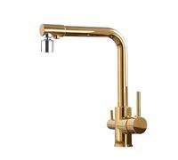 3-Way Kitchen Faucet with Water Filter, 1-Hole Pull-Down Tap, Dual Mode, Brushed Black & Chrome, Kitchen Sink Mixer with Double Lever, Contemporary Design