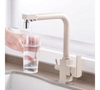 3-Way Kitchen Faucet with Water Filter - 3-in-1 Drinking Water Mixer, Oatmeal Finish, Dual Lever, Single & Dual Mode, Ideal for Kitchen Sink & Water Filtration System