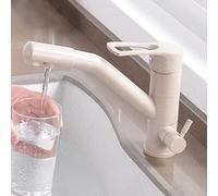 3-Way Kitchen Faucet with Water Filter - 3-in-1 Drinking Water Mixer Tap, Oatmeal Finish, Dual Lever Design, Instant Hot & Cold Water Mode for Sink