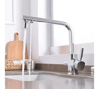 3-Way Kitchen Faucet with Water Filter Dual-Handle Mixer Tap 3-in-1 Black Design Single Player Mode Chromium Finish Perfect for Home & Kitchen Use