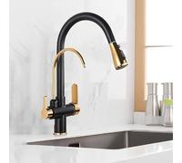 3 Way Kitchen Faucet with Water Filter Pull Out Spray Dual Handle Mixer Tap 1 Hole Swivel Design Slish Black & d h for Modern Kitchens