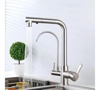 3 Way Kitchen Faucets with Pull Out Spray Brass 360° Rotation Hot and Cold Water Direct Drinking 3 in 1 Multi-Function Sink Faucet Brushed-A,B