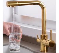 3 Way Kitchen Mixer Tap 360° Swivel 2 Water Outlets 3 in 1 Design for Drinking Water Filter Black & Ch h d Accent Perfect for Kitchen Sink Upgrade