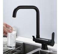 3 Way Kitchen Mixer Tap - Folding Design 360° Swivel Spout Dual Handles Durable Brass Stylish Black Finish - Perfect for Modern Kitchens