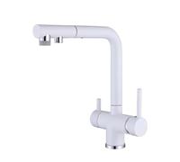 3 Way Kitchen Mixer Tap Pull Out Drinking Water Filter Faucet with Swivel Spout White Kitchen Sink Tap for Easy Access to Hot Cold & Filtered Water