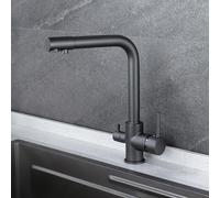 3 Way Kitchen Mixer Tap Rotating Brass Faucet with Pure Water Function Single Hole Design Dual Handles Modern Grey Finish for Home & Restaurant