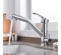 3 Way Kitchen Mixer Tap with Drinking Filtered Water Single Hole 360° Rotation Sink Tap for Kitchen,Chrome Plated