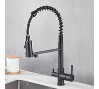 3-Way Kitchen Mixer Tap with Pull-Out Spray 2M Hose 360° Swivel Spout Dual Handles Stylish Black Finish - Perfect for Modern Kitchens
