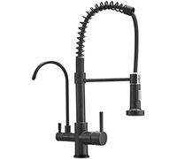 3 Way Kitchen Mixer Tap with Pull Out Spray 360° Rotatable Ch & Black Dual Handle 3 in 1 Water Filter Faucet for Drinking & Cooking Spiral Design Modern Kitchen Upgrade.