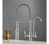 3-Way Kitchen Mixer Tap with Pull Out Spray | 360° Rotatable Water Filter Faucet | Spiral Design | Black & Brushed Nickel | Versatile Kitchen Sink Tap