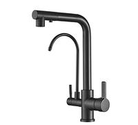 3 Way Kitchen Mixer Tap with Pull Out Spray 360° Swivel Spout Brass Drinking Purifier Water Tap Black Finish Ideal for Kitchen Sink B Thriving