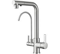 3 Way Kitchen Mixer Tap with Pull Out Sprayer, 360 Swivel Spout, Brass Drinking Water Purifier, Modern Sink Faucet for Home and Kitchen (Brushed Nickel A)