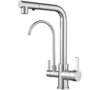 3 Way Kitchen Mixer Tap with Pull Out Sprayer, 360 Swivel Spout, Brass Drinking Water Purifier, Modern Black Sink Faucet for Home and Kitchen (Chrome B)