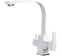 3-Way Kitchen Sink Mixer Tap - Swivel Spout 2 Lever Design 3-in-1 Drinking Water Filter Faucet Oatmeal White Ideal for Modern Kitchens Easy Installation & Stylish
