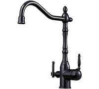 3-Way Kitchen Sink Tap - 3-in-1 Drinking Water Mixer with Swivel Spout, Chrome & Black Retro Design, Dual Lever for Pure Drinking Water - Ideal Sink Fitting for Home & Kitchen