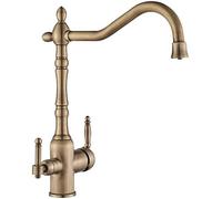 3-Way Kitchen Sink Tap - 3-in-1 Drinking Water Mixer with Swivel Spout, Pure Water Faucet, 2 Levers, Chrome Finish, Antique Design - Ideal for Home & Kitchen Use