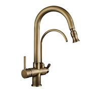 3 Way Kitchen Tap Antique with Pull Out Spray Brass Swivel 3 Way Kitchen Taps B